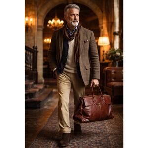 Vintage European Artisan Full Grain Leather Gladstone Weekender Bronze Clasp EUC